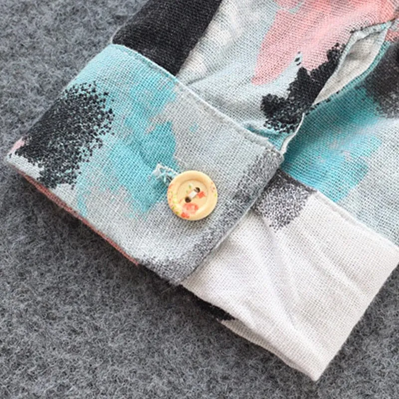 Abstract Butterflies Button Up Blouse