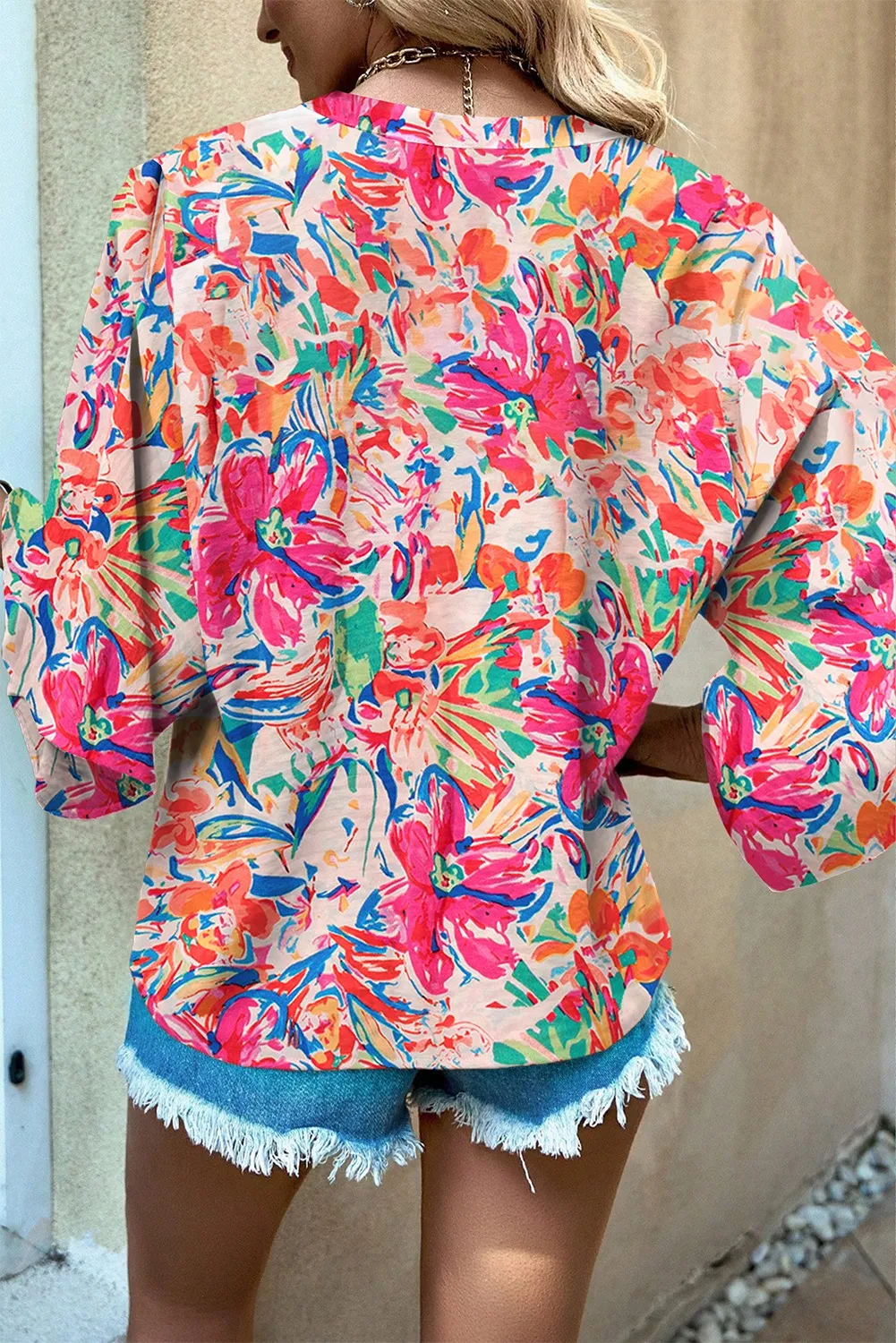 Adler Multicolor Floral Print Bell Sleeve Top