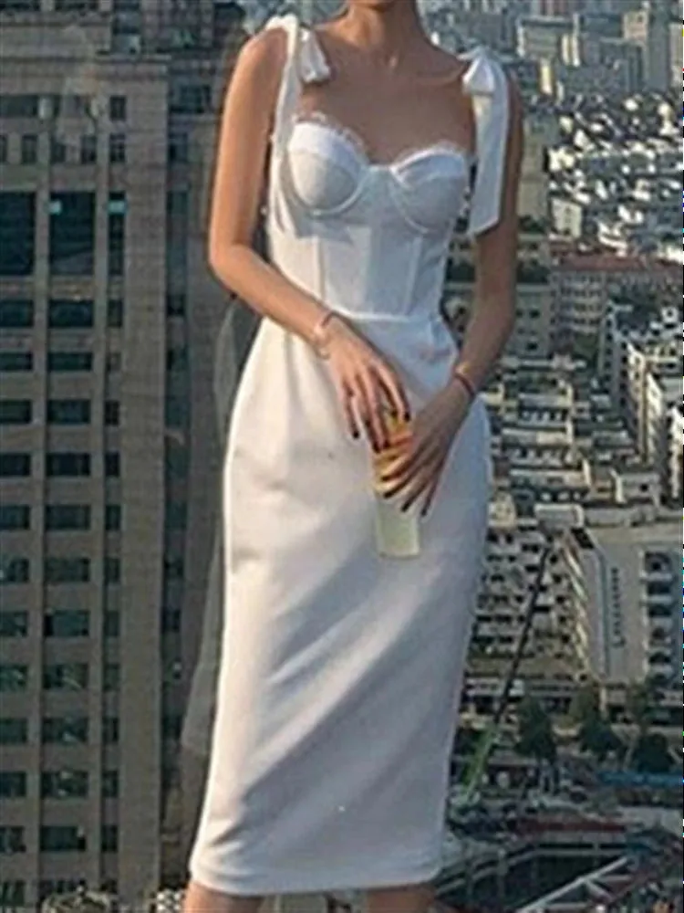 Advbridge  Summer Boho Lace Runway Solid White Dress Sexy Embroidery Sleeveless Party Backless Beach Dresses Sundress Women Woman Robe