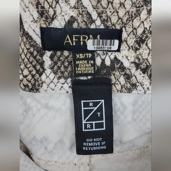 AFRM Snakeskin Print Bike Shorts Hook &amp; Eye Closure Tan Brown Beige Size XS