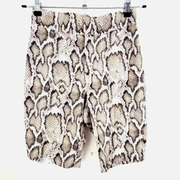 AFRM Snakeskin Print Bike Shorts Hook &amp; Eye Closure Tan Brown Beige Size XS