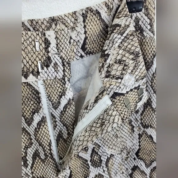 AFRM Snakeskin Print Bike Shorts Hook &amp; Eye Closure Tan Brown Beige Size XS