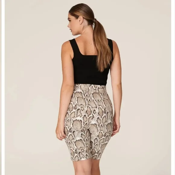 AFRM Snakeskin Print Bike Shorts Hook &amp; Eye Closure Tan Brown Beige Size XS