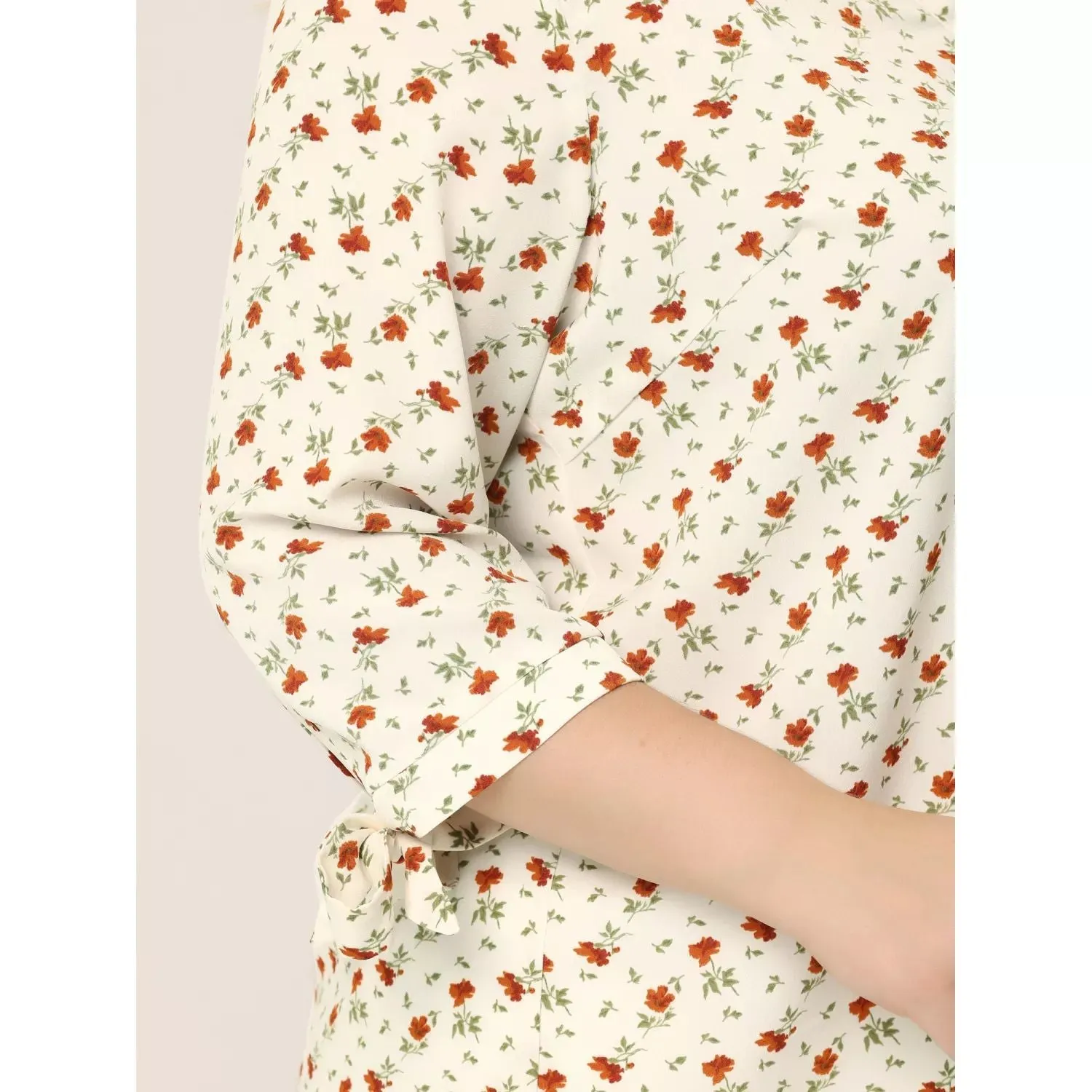 Agnes Orinda Women's Plus Size V-Neck Floral Button Down Tunic with 3/4 Sleeves