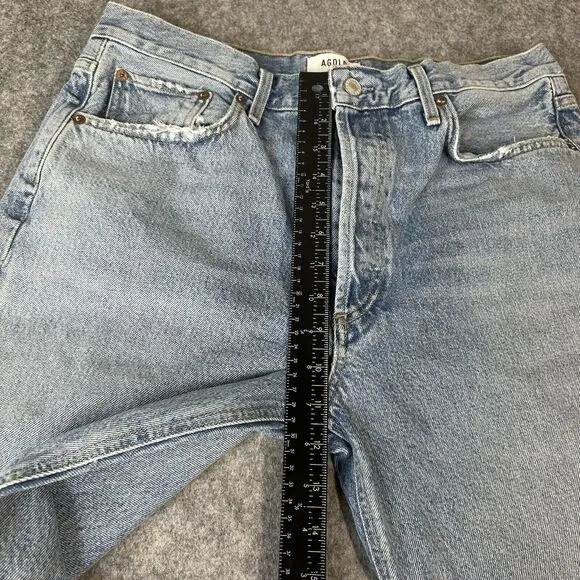 Agolde Jeans 31 Blue Riley Crop High Rise Straight Button Fly Light Wash Denim