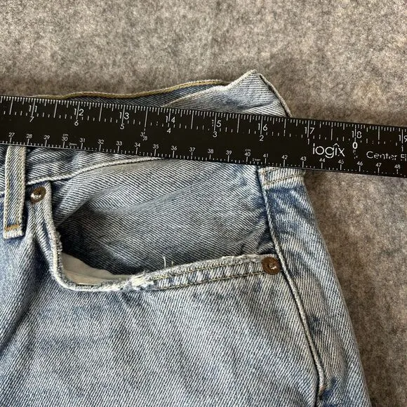 Agolde Jeans 31 Blue Riley Crop High Rise Straight Button Fly Light Wash Denim