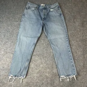 Agolde Jeans 31 Blue Riley Crop High Rise Straight Button Fly Light Wash Denim