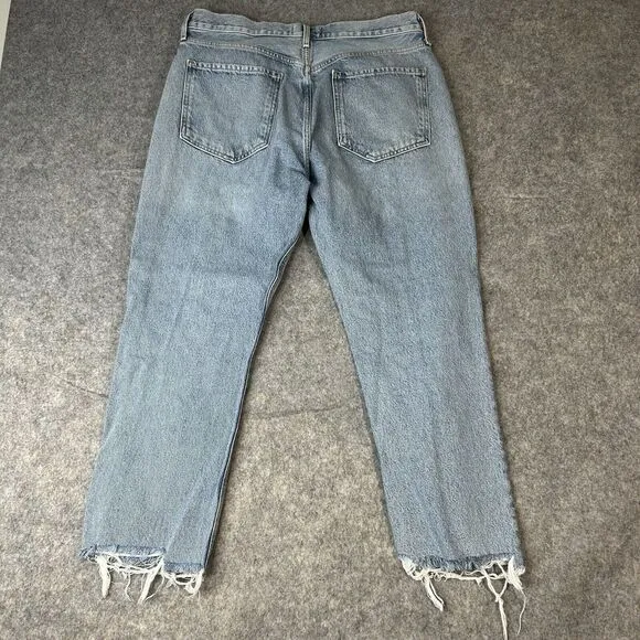 Agolde Jeans 31 Blue Riley Crop High Rise Straight Button Fly Light Wash Denim