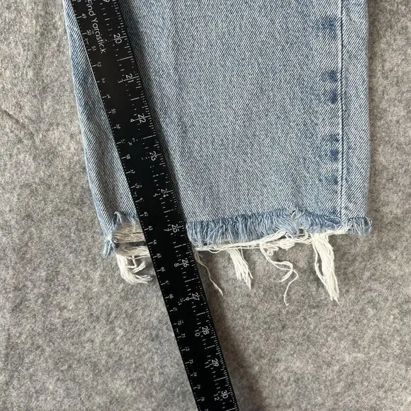 Agolde Jeans 31 Blue Riley Crop High Rise Straight Button Fly Light Wash Denim