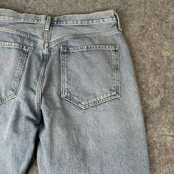 Agolde Jeans 31 Blue Riley Crop High Rise Straight Button Fly Light Wash Denim
