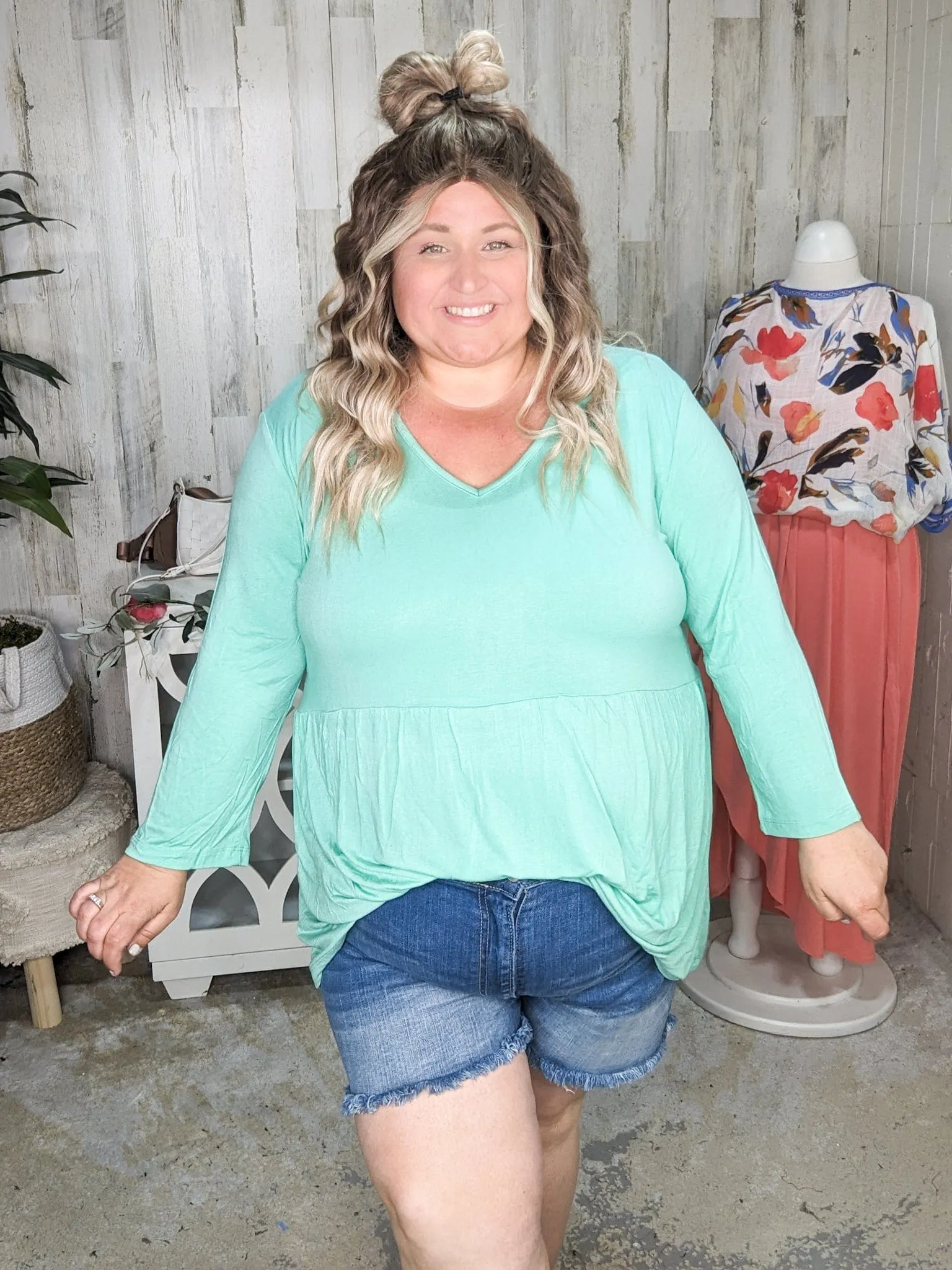 Ainsley Mini Ruffle Tee in 3/4 Sleeve Colorful  Solids