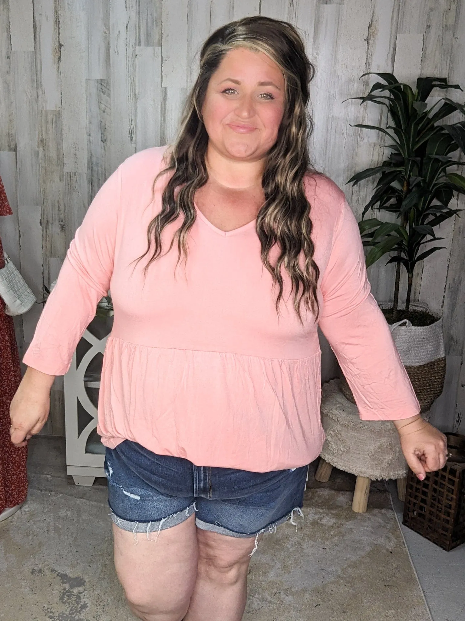 Ainsley Mini Ruffle Tee in 3/4 Sleeve Colorful  Solids