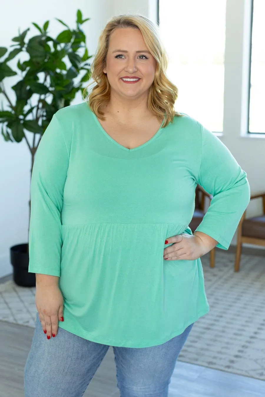 Ainsley Mini Ruffle Tee in 3/4 Sleeve Colorful  Solids
