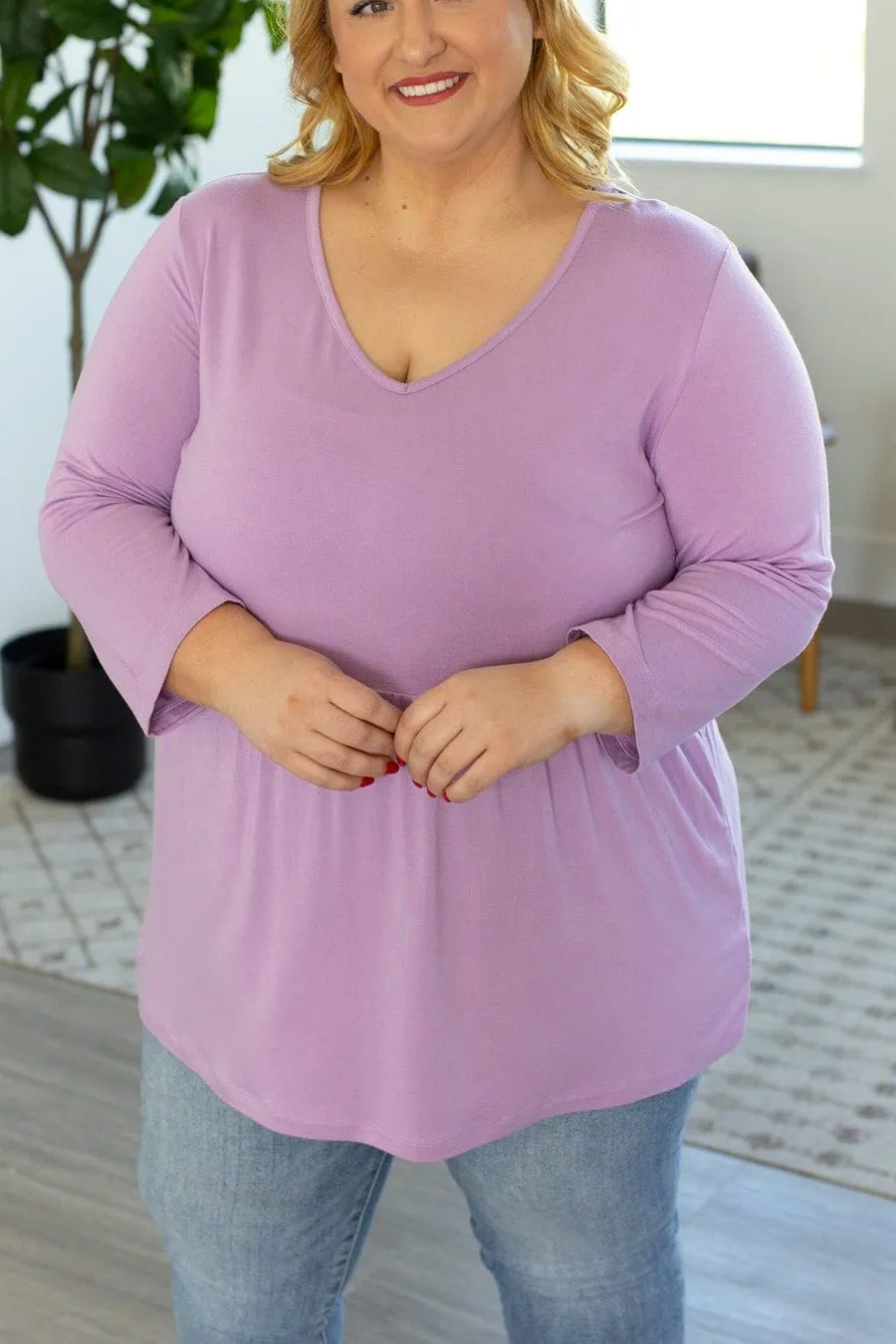 Ainsley Mini Ruffle Tee in 3/4 Sleeve Colorful  Solids