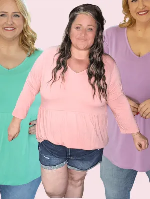 Ainsley Mini Ruffle Tee in 3/4 Sleeve Colorful  Solids