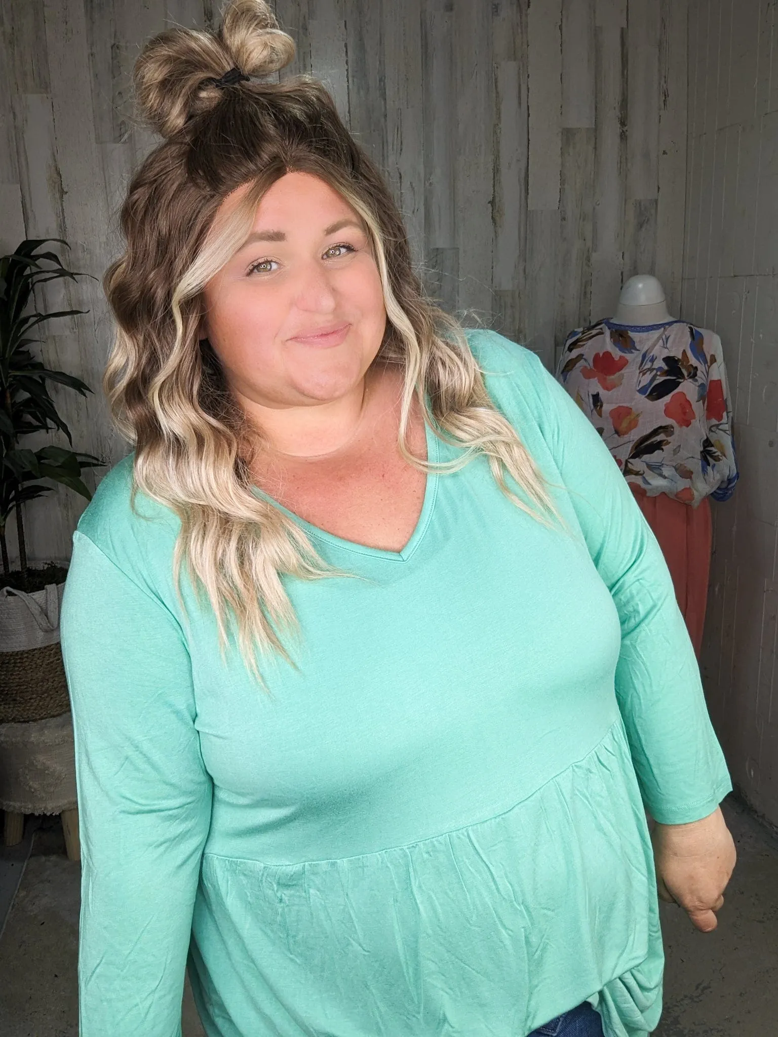 Ainsley Mini Ruffle Tee in 3/4 Sleeve Colorful  Solids