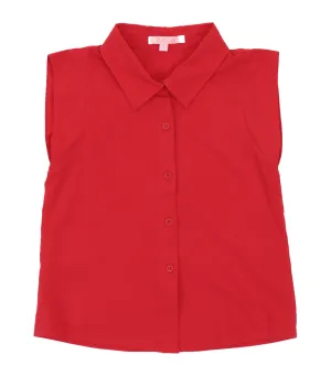 Alessa Sleeveless Button Up Shirt Red