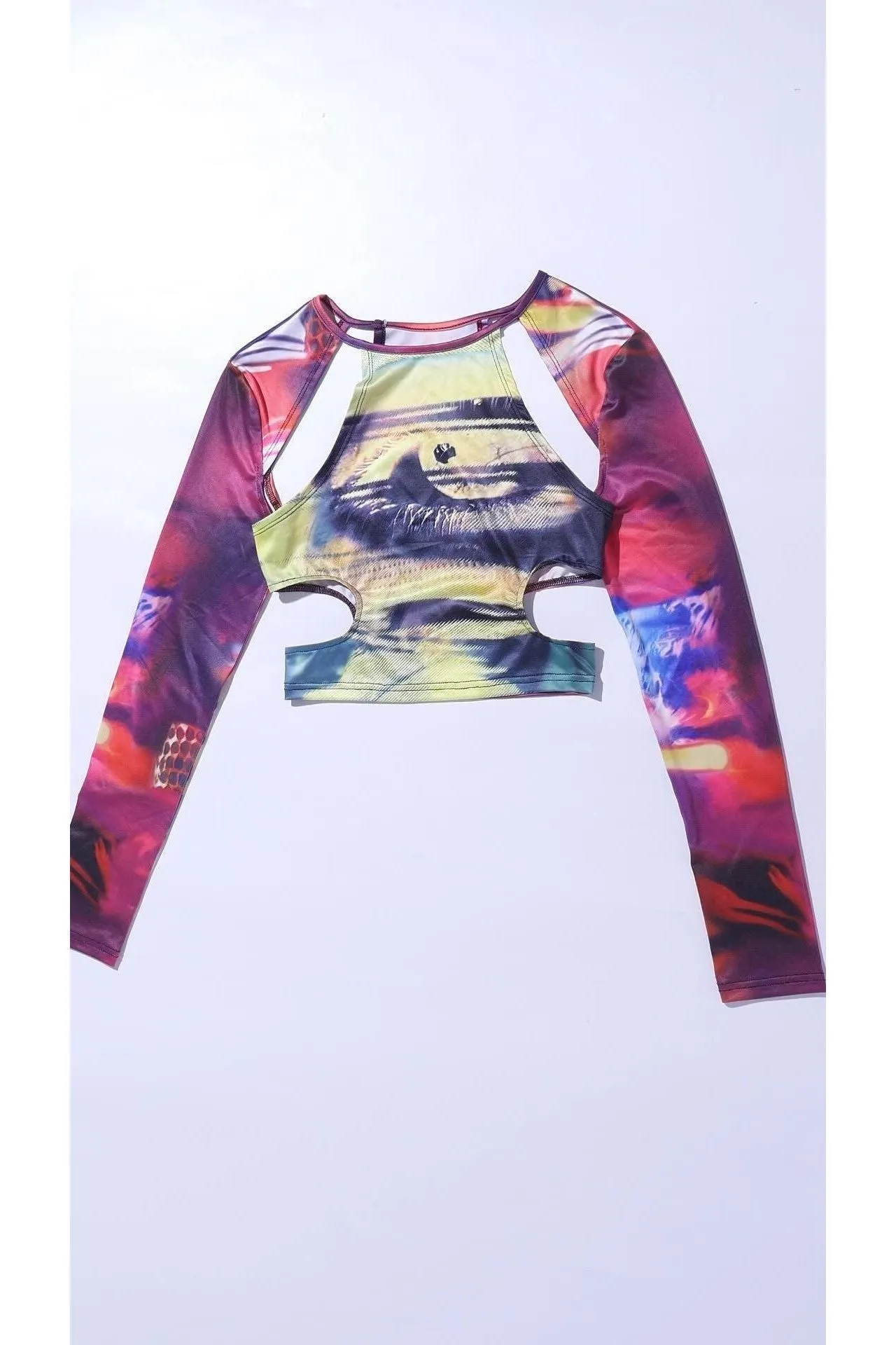 American print navel-cut long-sleeved T-shirt
