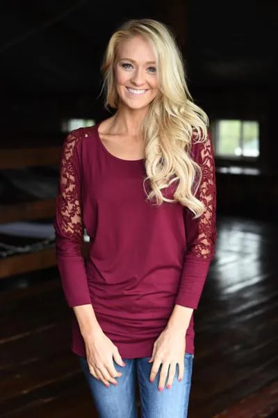 America's Sweetheart Lace Top ~ Burgundy