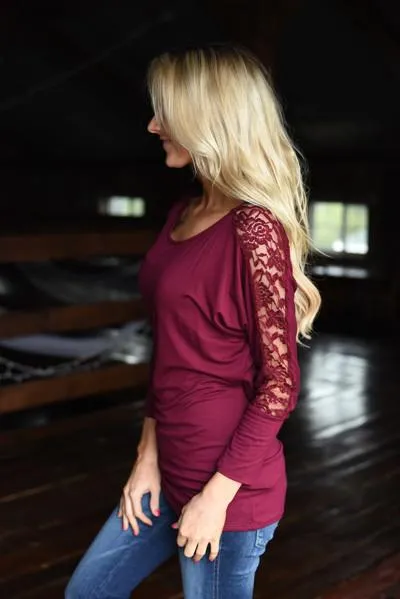 America's Sweetheart Lace Top ~ Burgundy