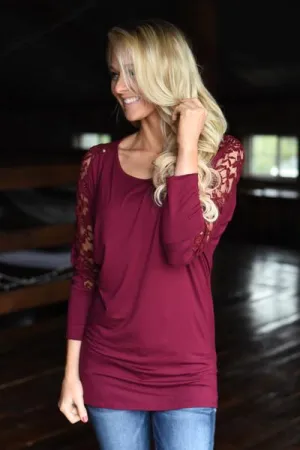America's Sweetheart Lace Top ~ Burgundy