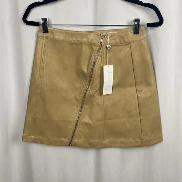 ANTHROPOLOGIE Sage The Label Bowie Faux Leather Mini Skirt - Taupe - Size Small