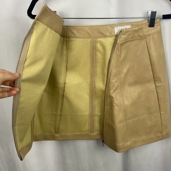 ANTHROPOLOGIE Sage The Label Bowie Faux Leather Mini Skirt - Taupe - Size Small