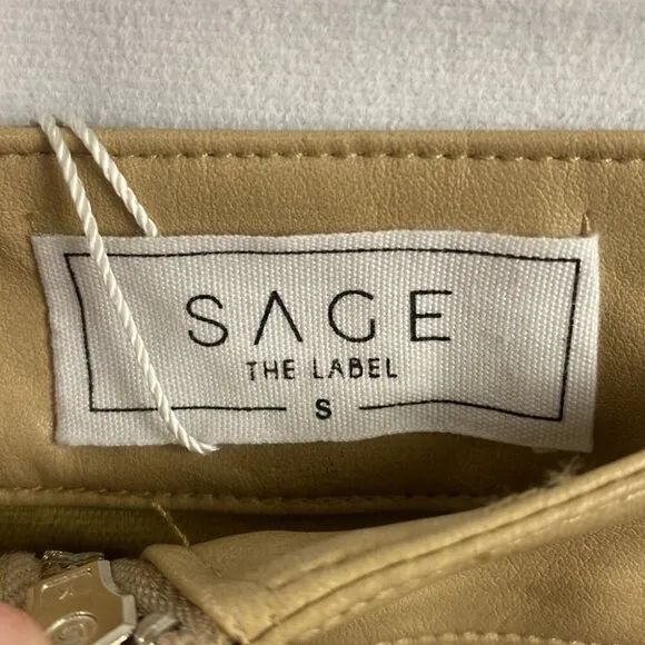 ANTHROPOLOGIE Sage The Label Bowie Faux Leather Mini Skirt - Taupe - Size Small