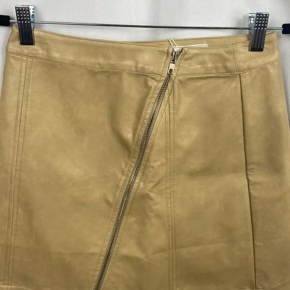ANTHROPOLOGIE Sage The Label Bowie Faux Leather Mini Skirt - Taupe - Size Small