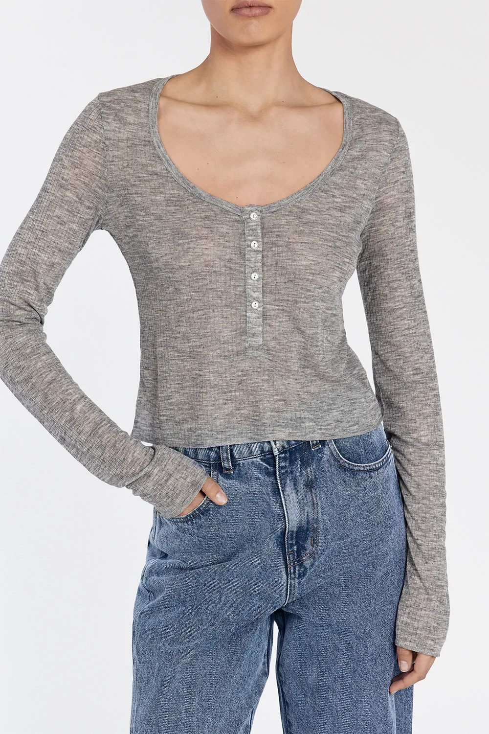 ARDEN GREY MARLE LONG SLEEVE TOP
