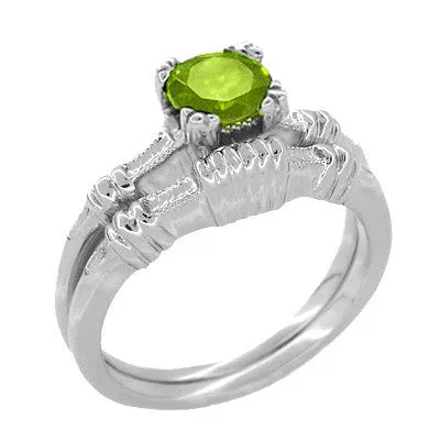 Art Deco Hearts and Clovers 1 Carat Peridot Solitaire Promise Ring in Sterling Silver