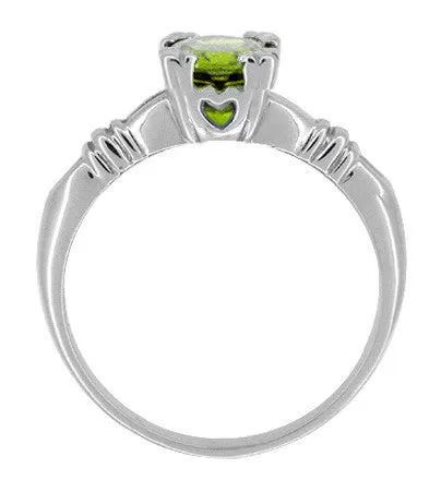 Art Deco Hearts and Clovers 1 Carat Peridot Solitaire Promise Ring in Sterling Silver