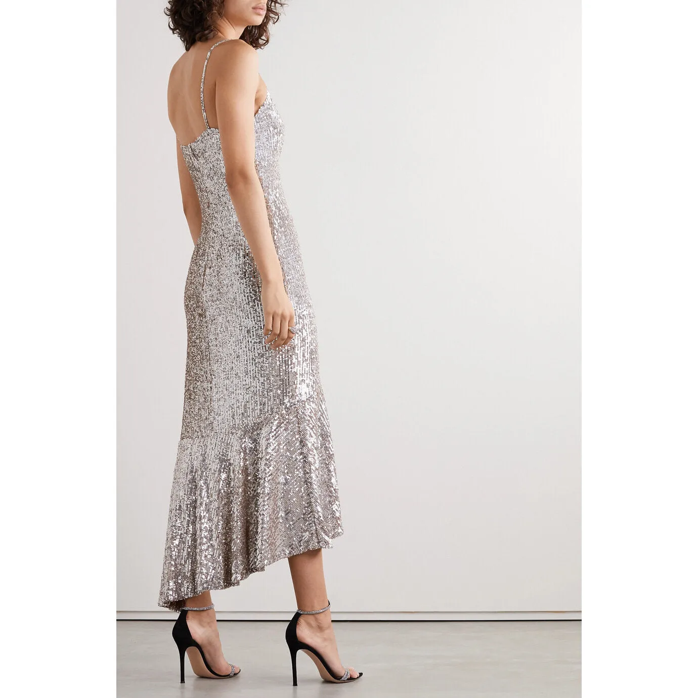 Asymmetric Sequined Tulle Midi Dress