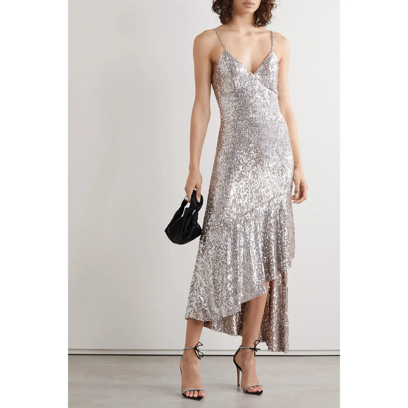 Asymmetric Sequined Tulle Midi Dress