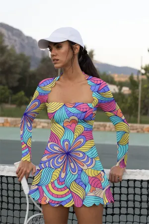 Aurora Bloom Colorful Psychedelic Print Tennis Dress and Skirt Set