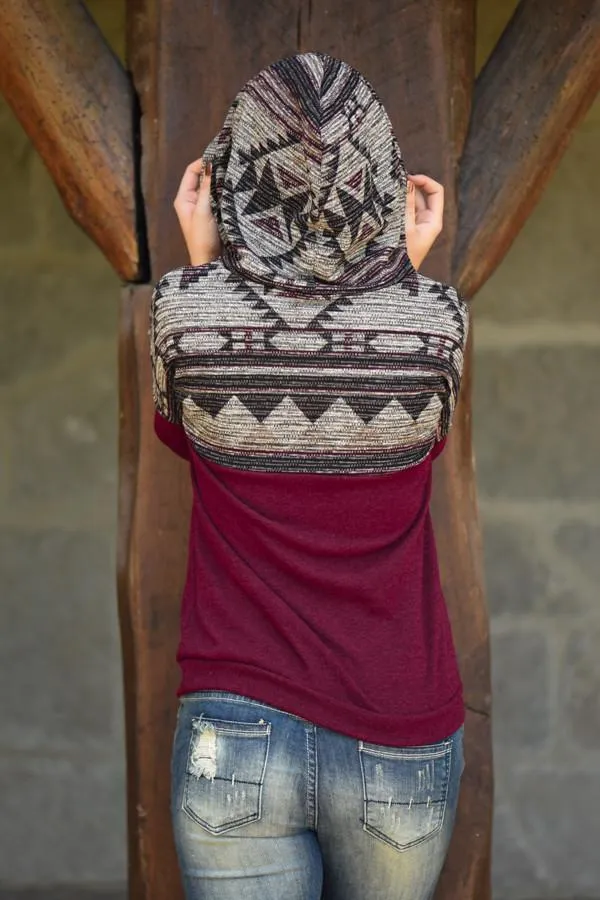 Aztec Cowl Neck Burgundy
