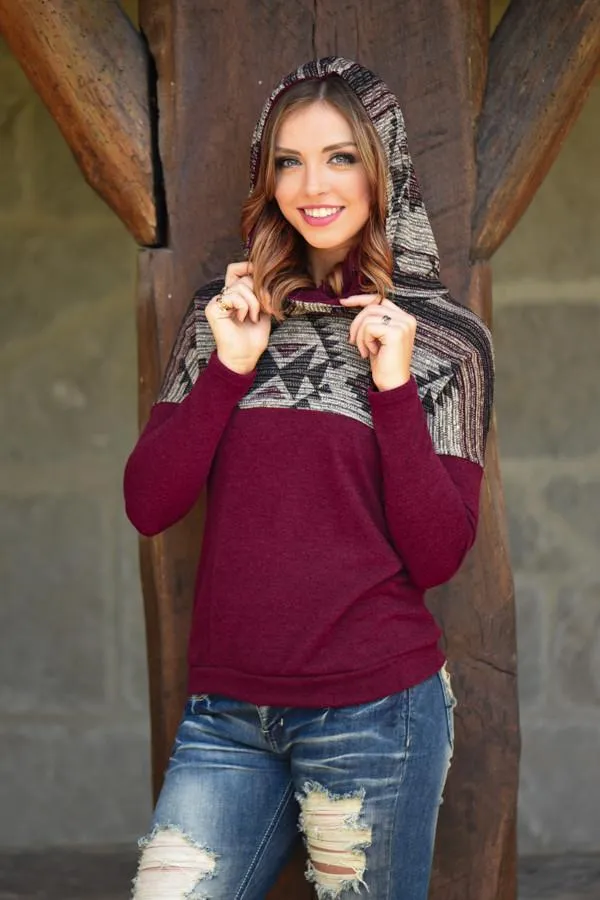 Aztec Cowl Neck Burgundy