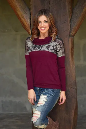 Aztec Cowl Neck Burgundy
