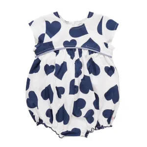 Baby Girl Jumpsuits and Rompers | Sana Bubble - Navy Tossed Hearts | PInk Chicken