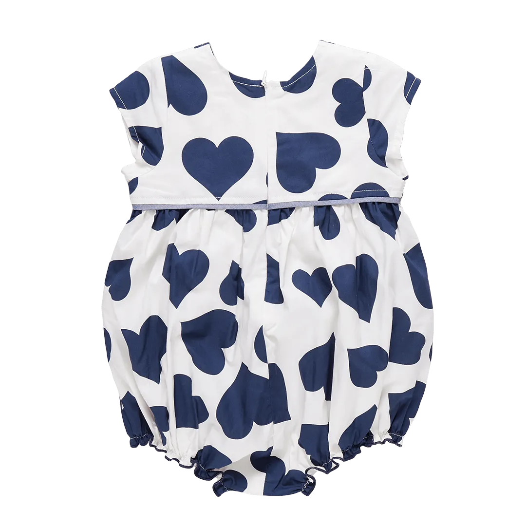 Baby Girl Jumpsuits and Rompers | Sana Bubble - Navy Tossed Hearts | PInk Chicken