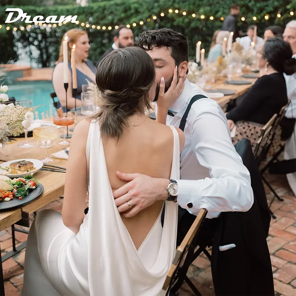 Back Draped Cowl Satin Sheath Wedding Dress Simple Square Neck Sleeveless