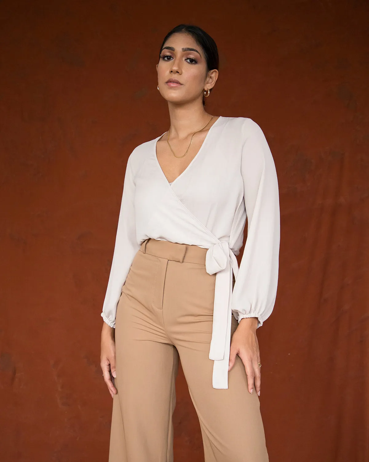 Balloon Sleeved Mock Wrap Bodysuit