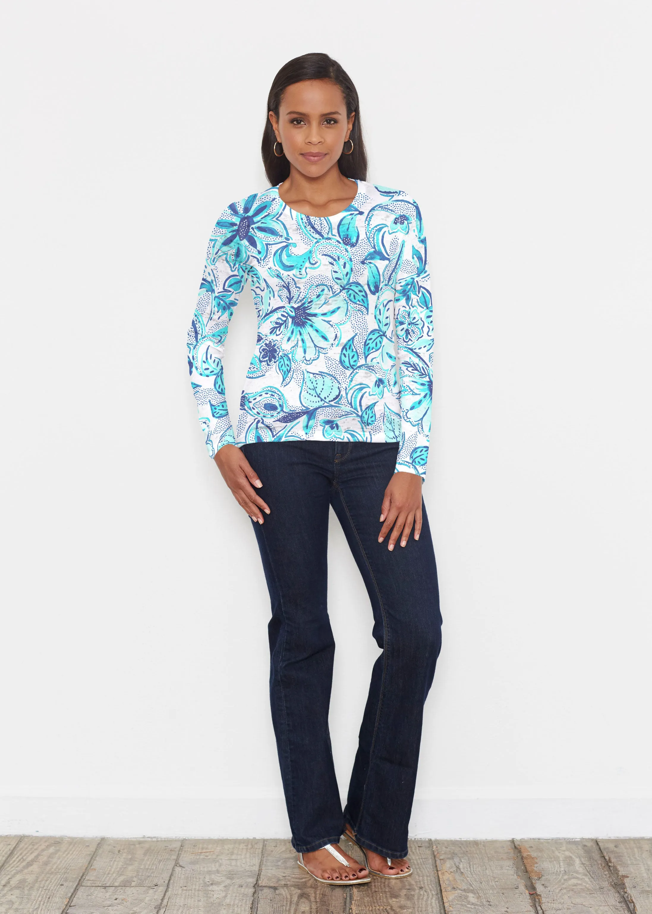 Baltic Watercolor Aqua (7696) ~ Signature Long Sleeve Crew Shirt