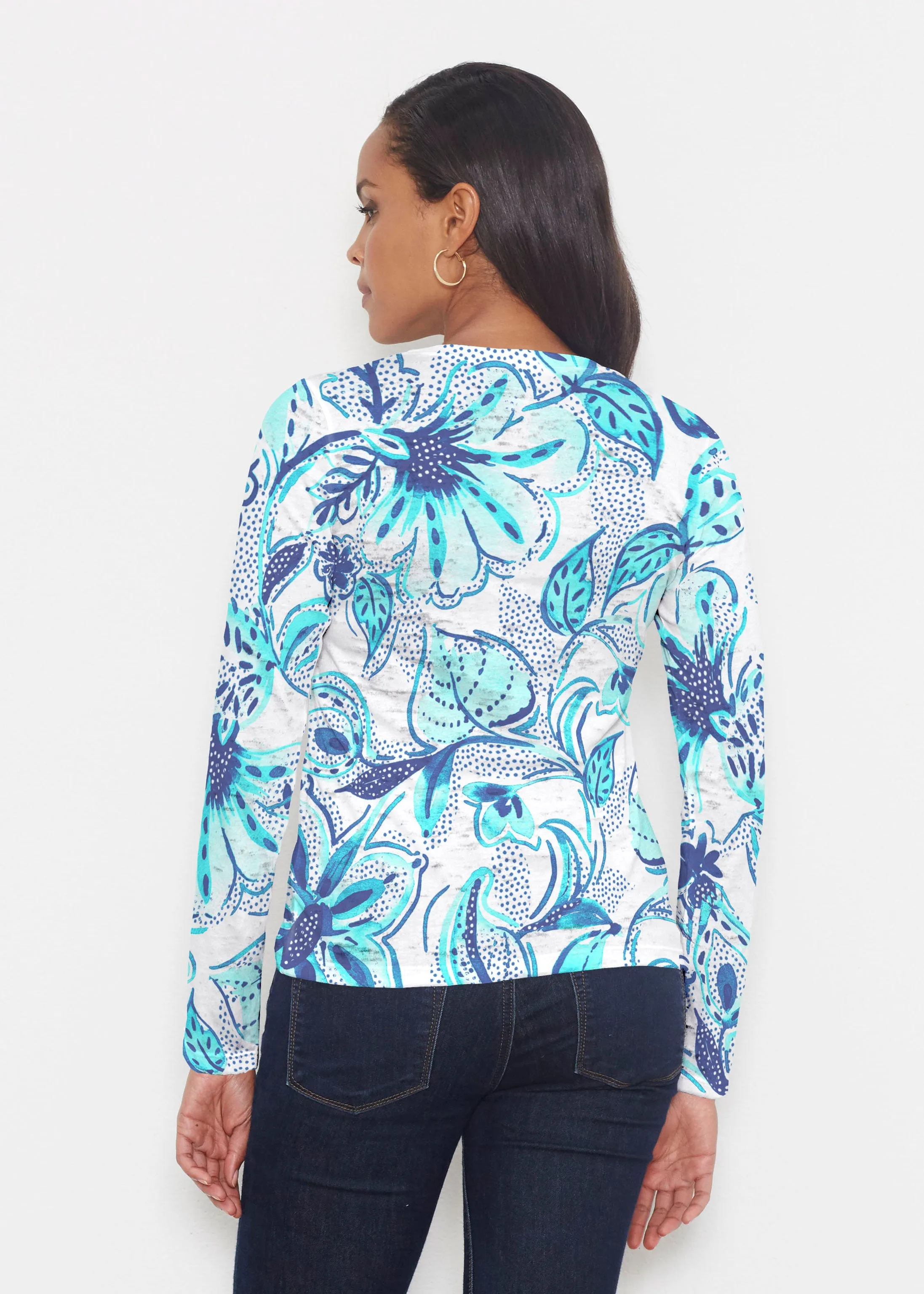 Baltic Watercolor Aqua (7696) ~ Signature Long Sleeve Crew Shirt