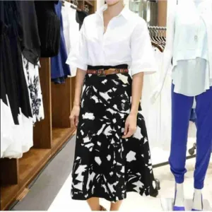 Banana Republic Black Floral Midi Skirt Pleated  Size 12