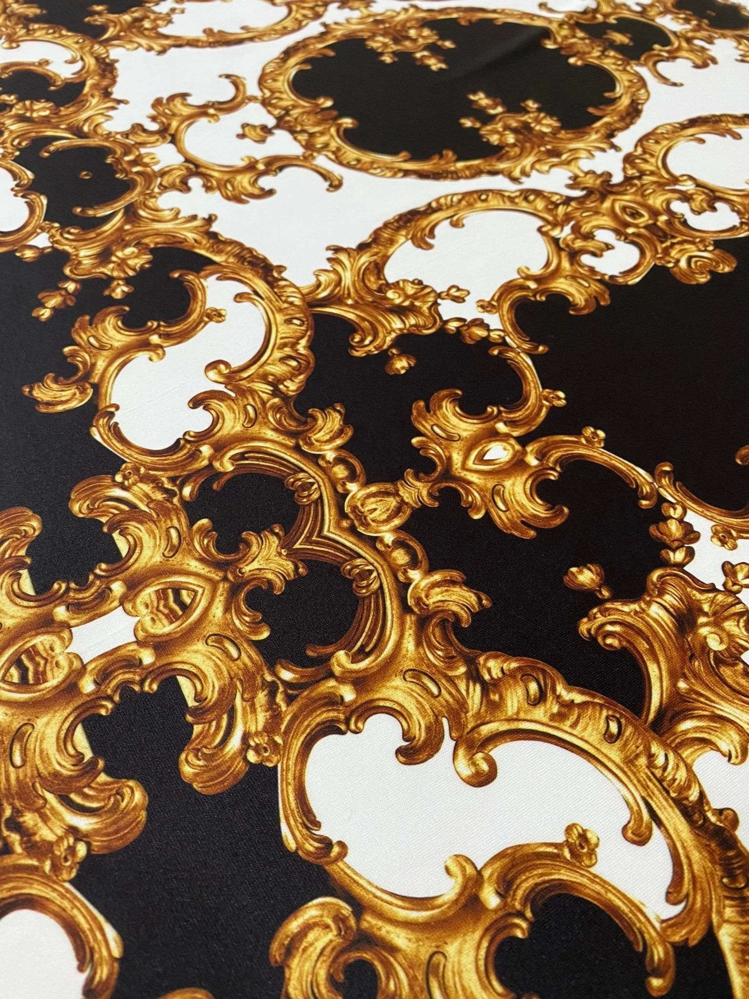 Baroque Black White Gold Pattern Fabric by the Yard for Elegant Crafts