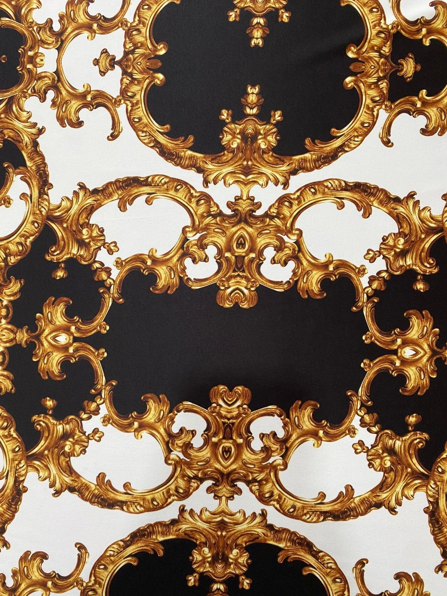 Baroque Black White Gold Pattern Fabric by the Yard for Elegant Crafts