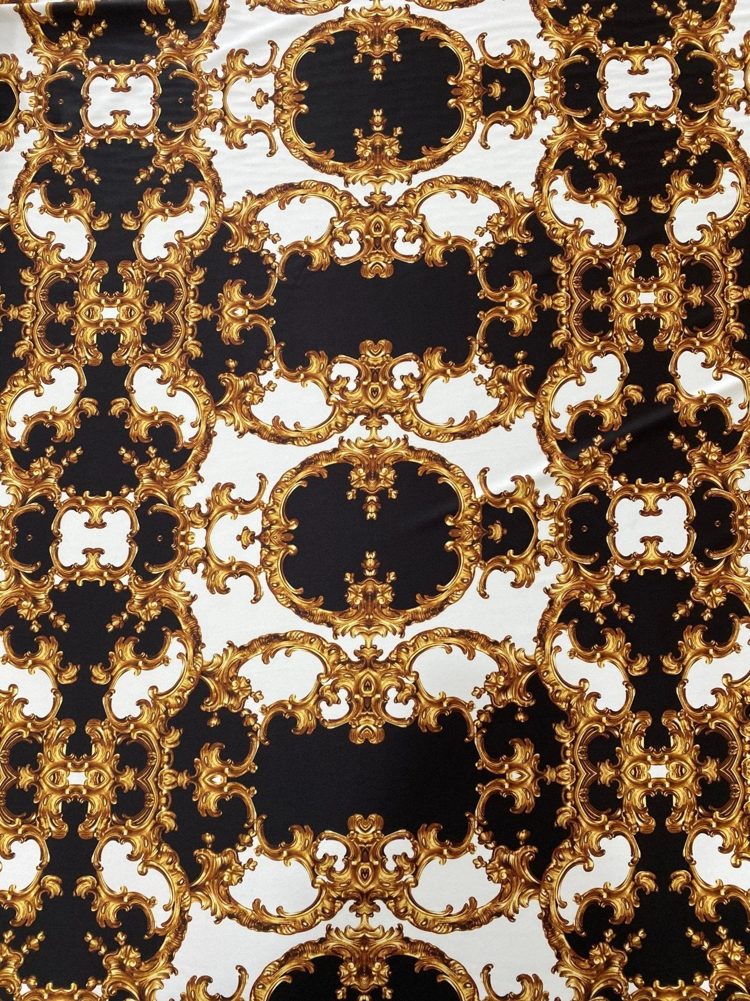 Baroque Black White Gold Pattern Fabric by the Yard for Elegant Crafts