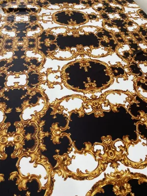 Baroque Black White Gold Pattern Fabric by the Yard for Elegant Crafts