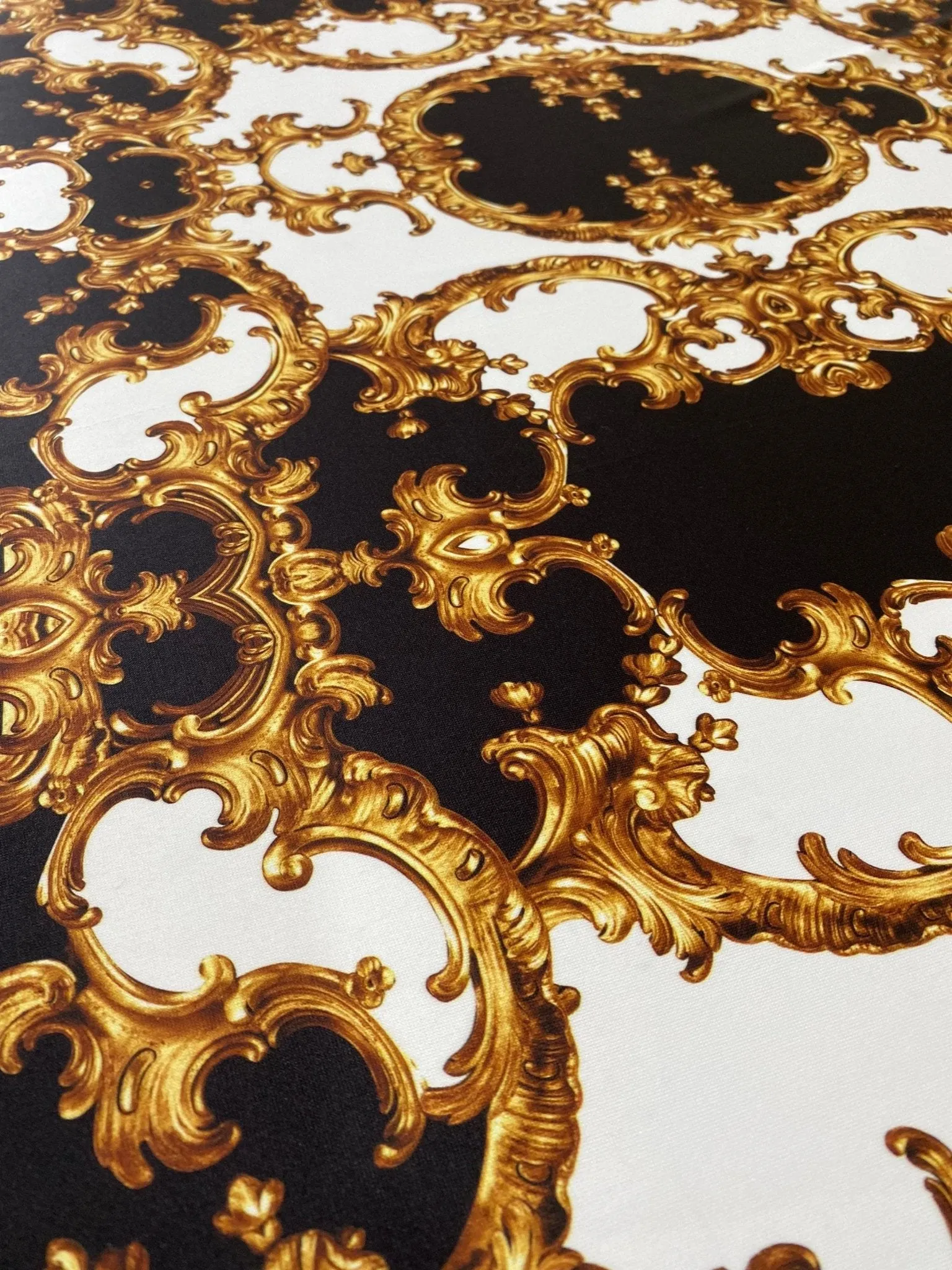 Baroque Black White Gold Pattern Fabric by the Yard for Elegant Crafts